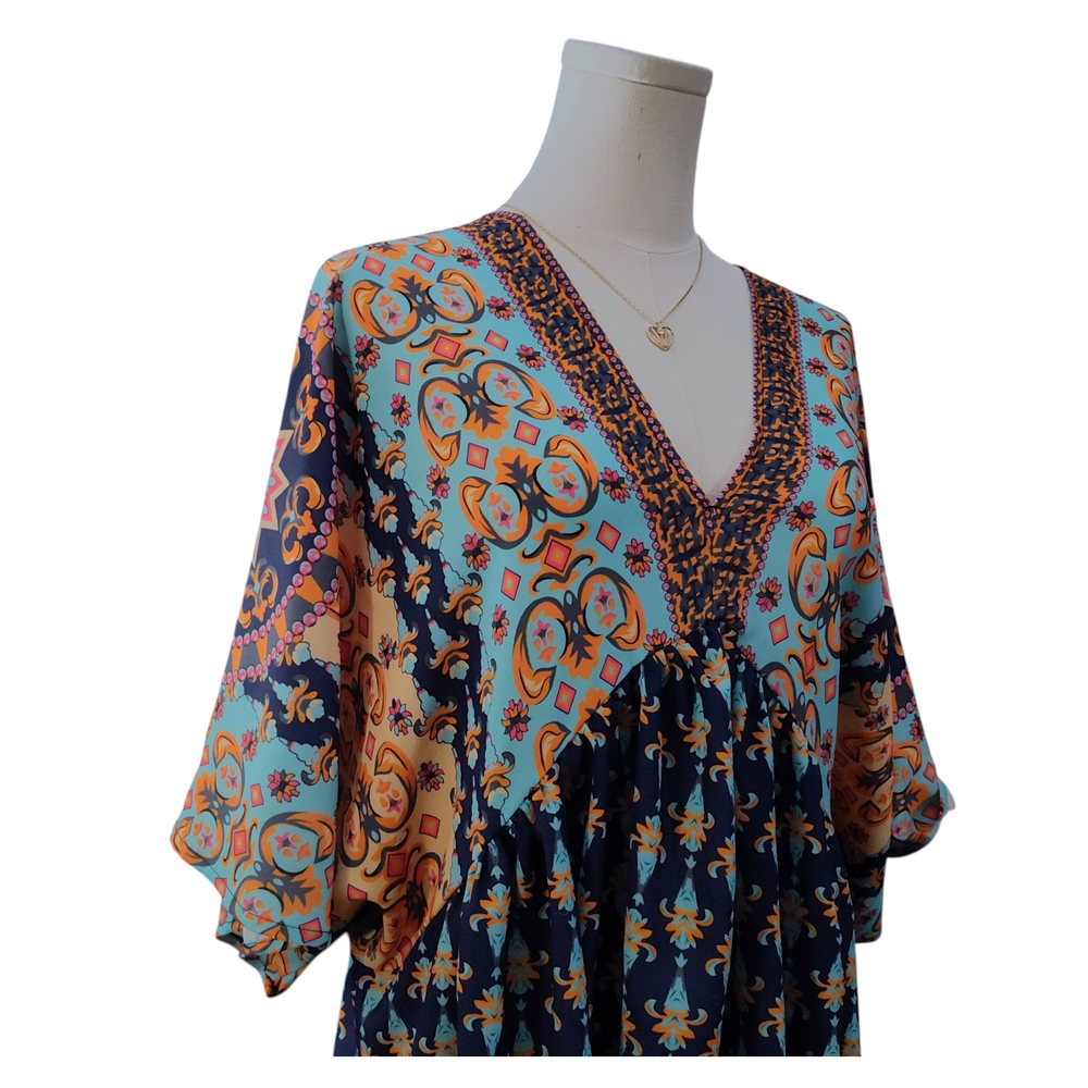 Bohemian Floral V-Neck Tunic Dress Womens 2X - Picture 4 of 8
